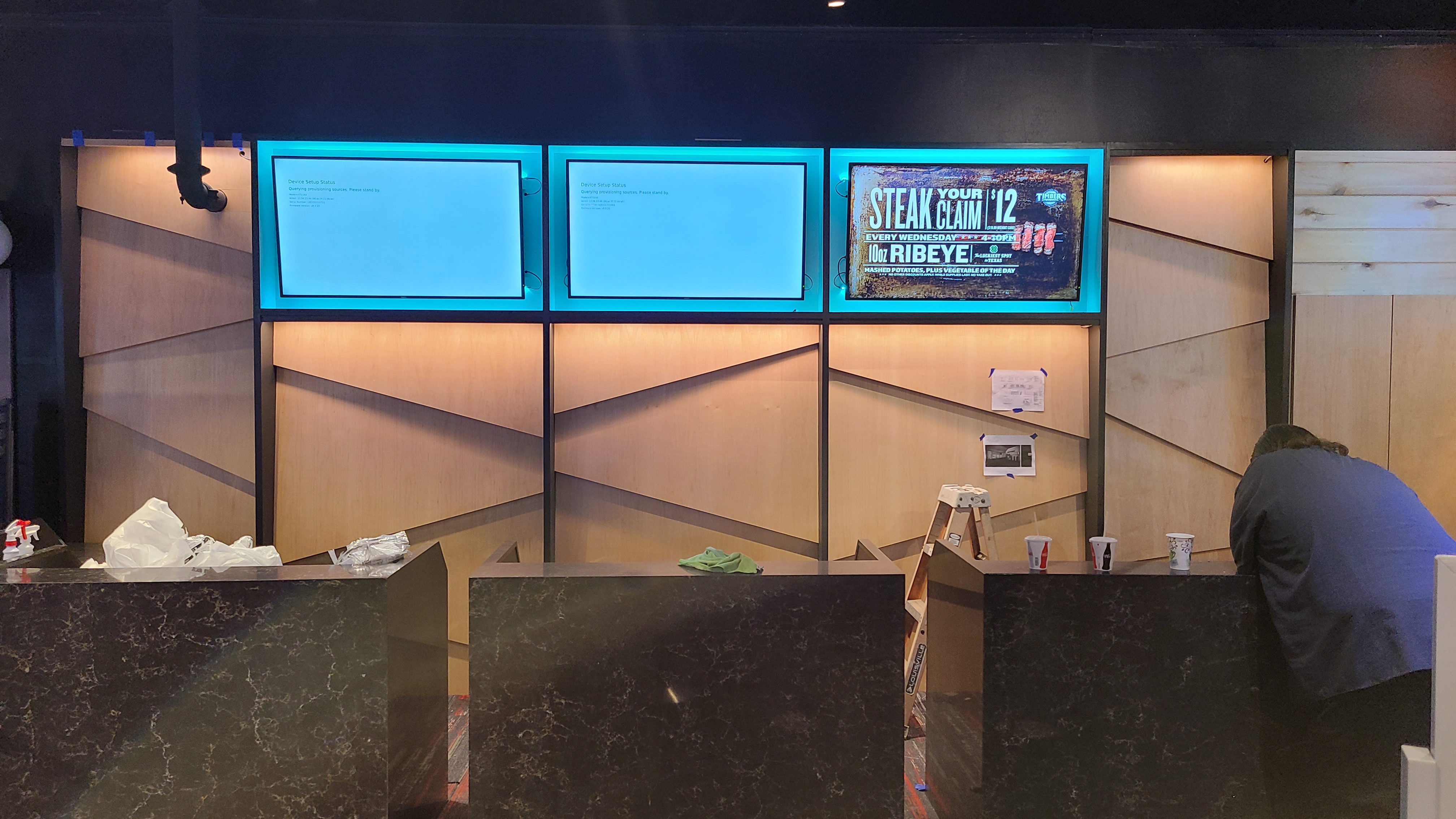 Commercial interior wall and gaming station build-out