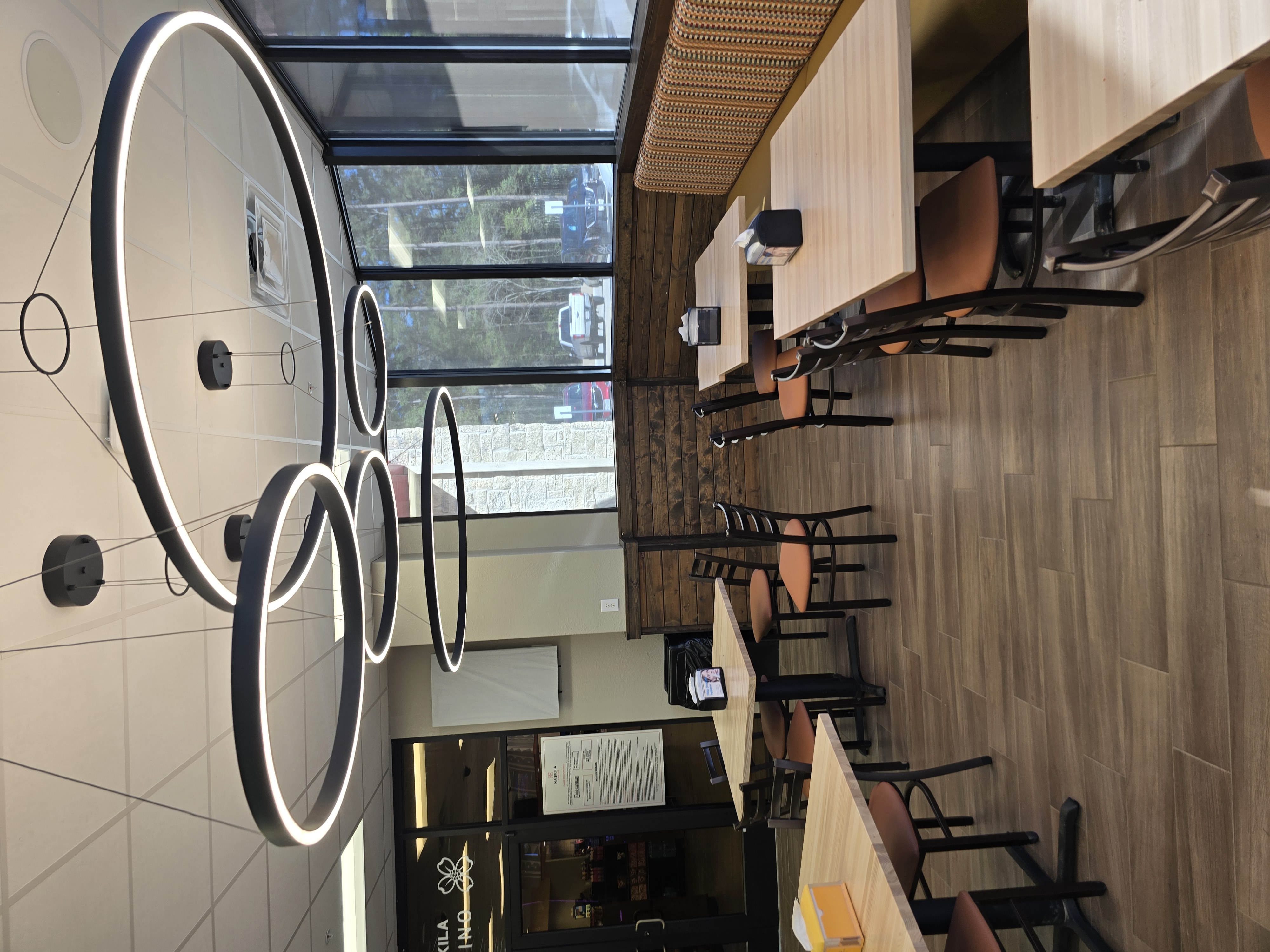 Commercial restaurant interior lighting and finishes